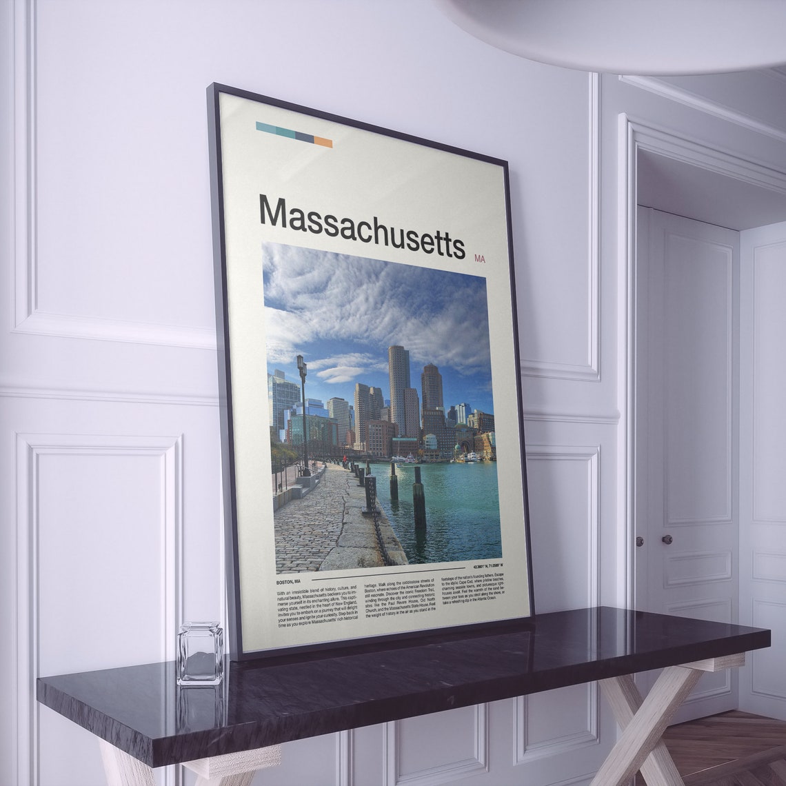 Boston Massachusetts Harbor Skyline Waterfront Travel Poster - Image 2