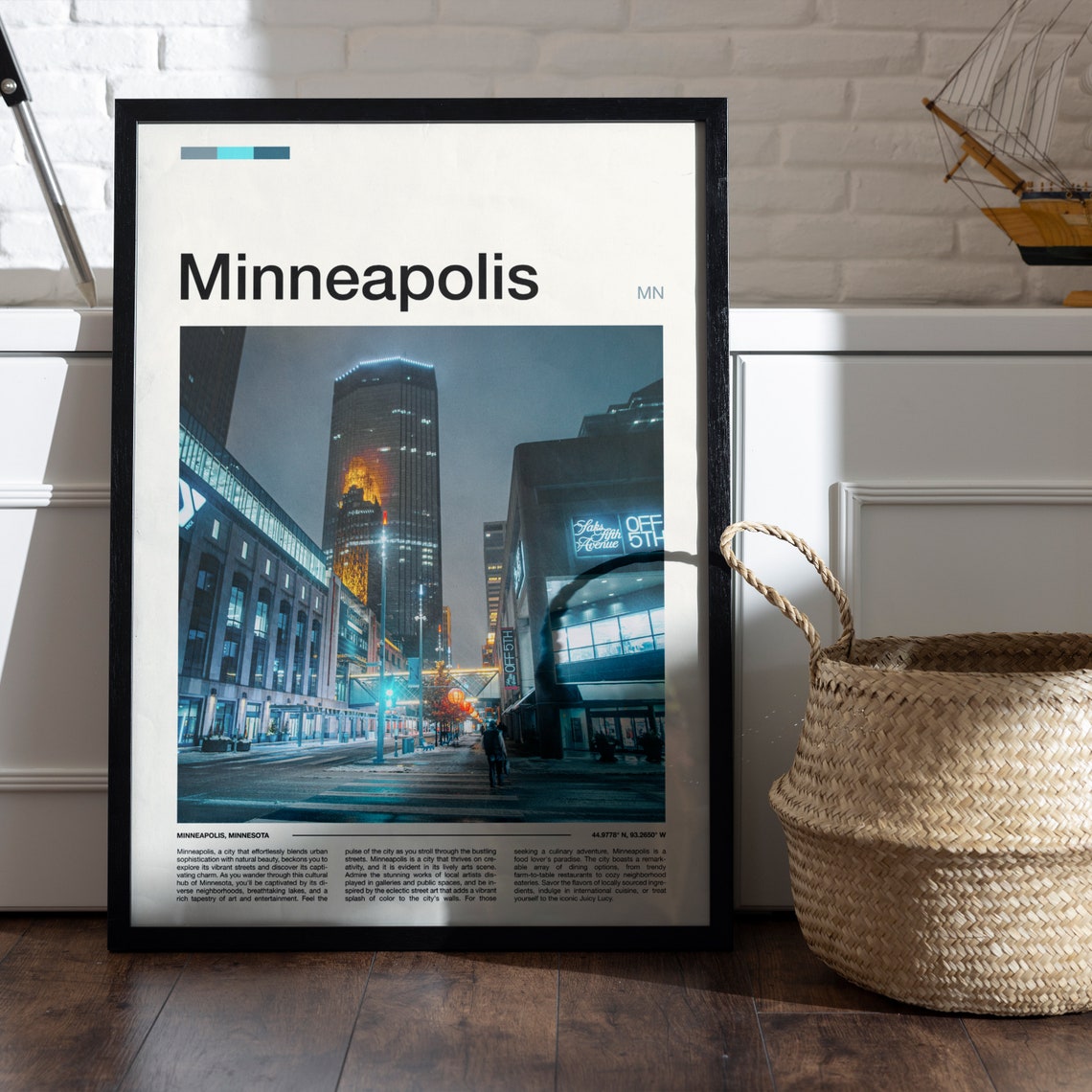 Minneapolis Minnesota Downtown Night Street Minimalist Photo Poster - Image 5