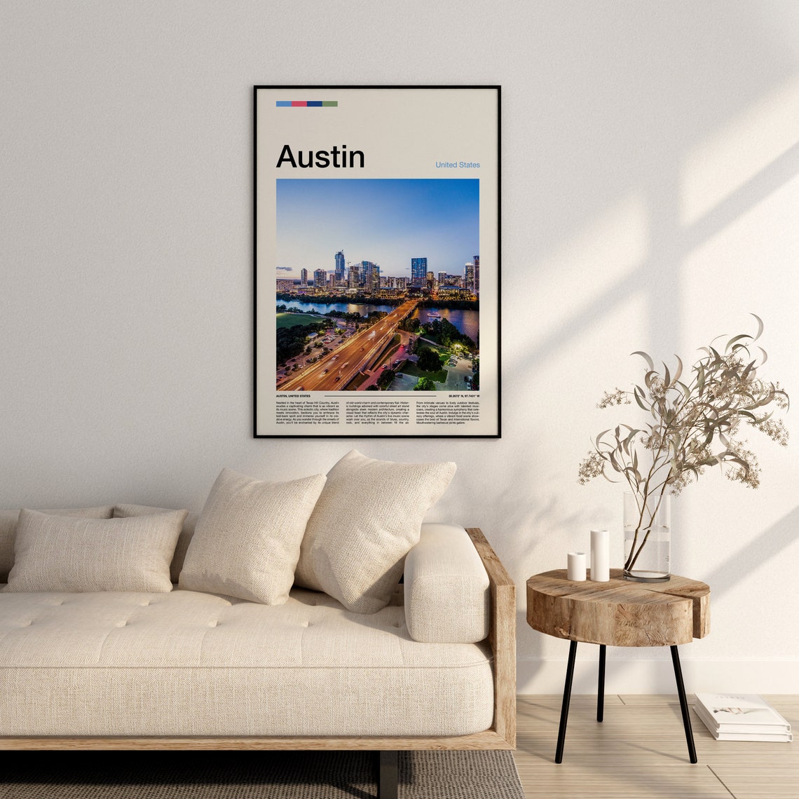 Austin Texas Dusk Skyline Bridge Cityscape Minimalist Travel Poster - Image 2