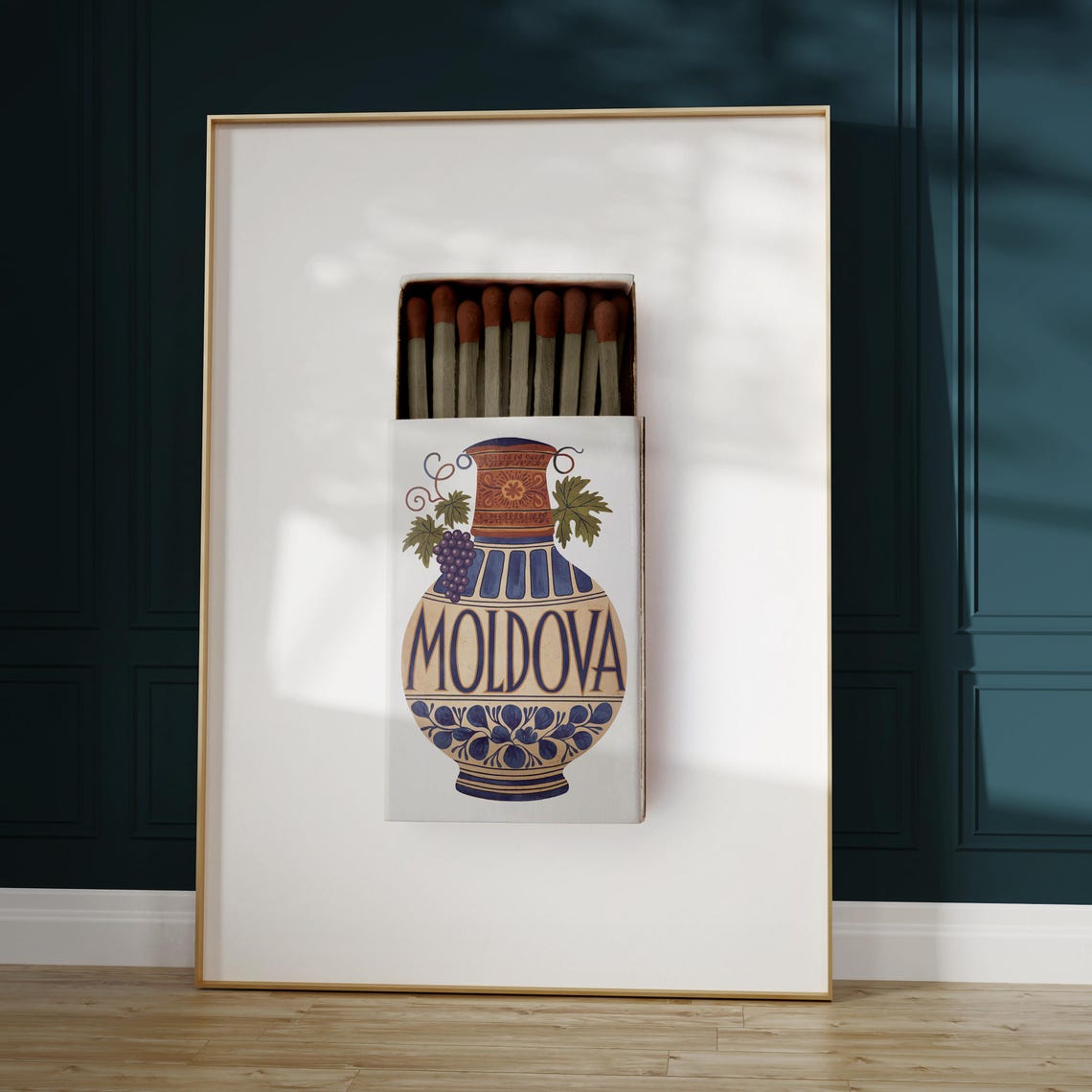 Moldova Ceramic Jug Matchbox Style Art with Grapes and Vines Poster - Image 5