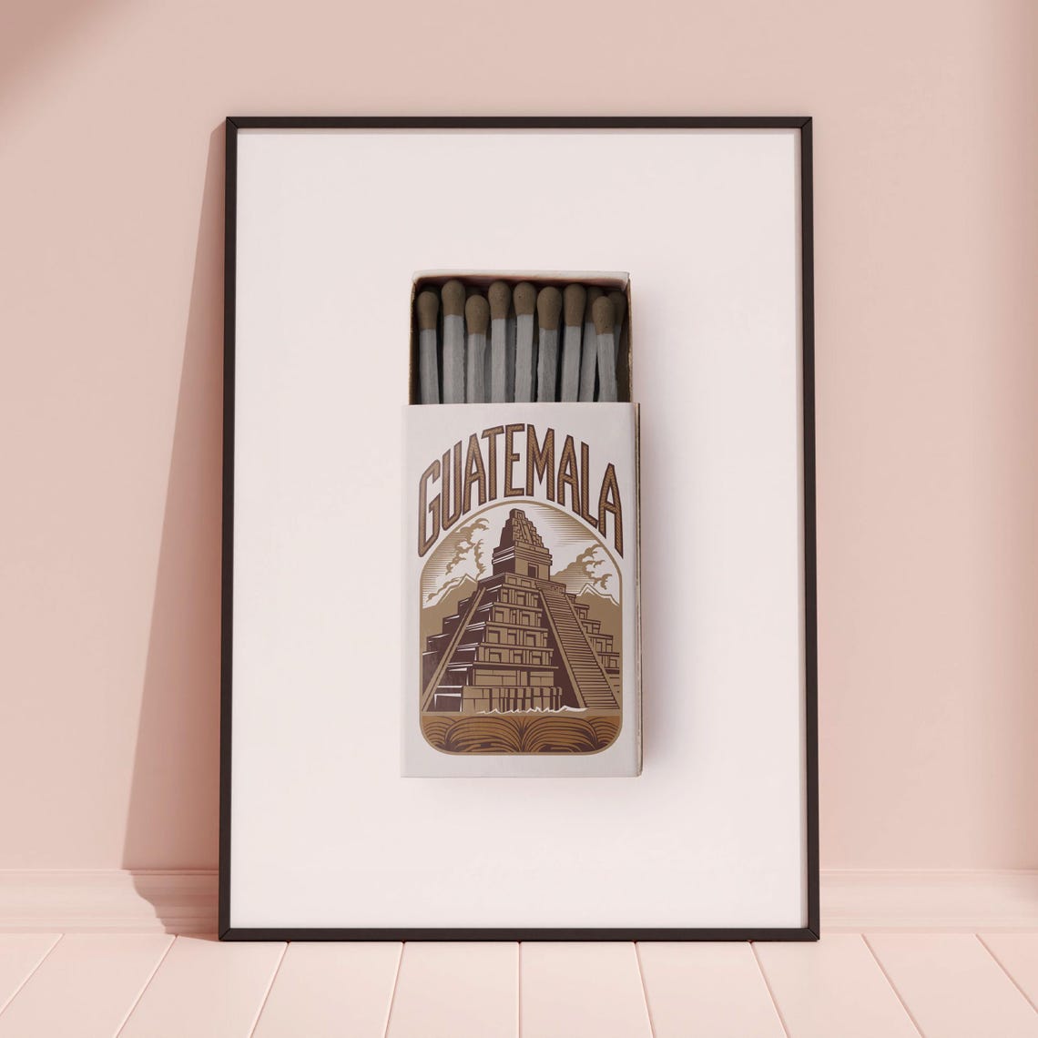 Guatemala Mayan Pyramid Matchbox Style Art in Vintage Engraving Poster - Image 3