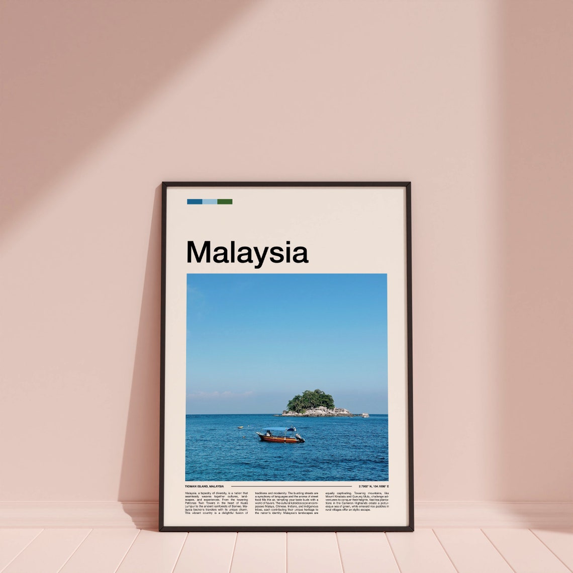 Malaysia Tioman Island Boat Rocky Islet Clear Blue Sea Poster - Image 4