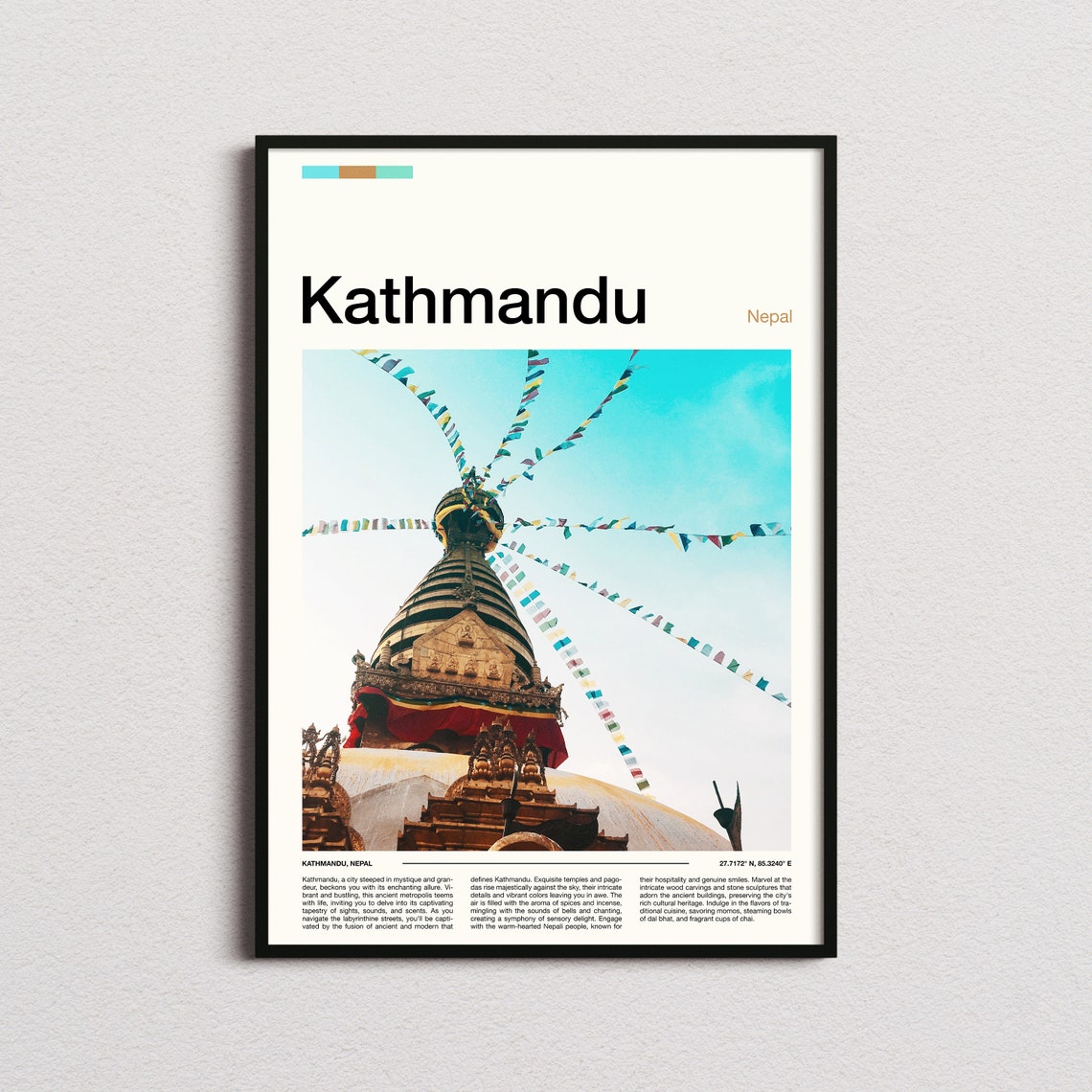 Kathmandu Nepal Boudhanath Stupa Prayer Flags Buddhist Temple Poster
