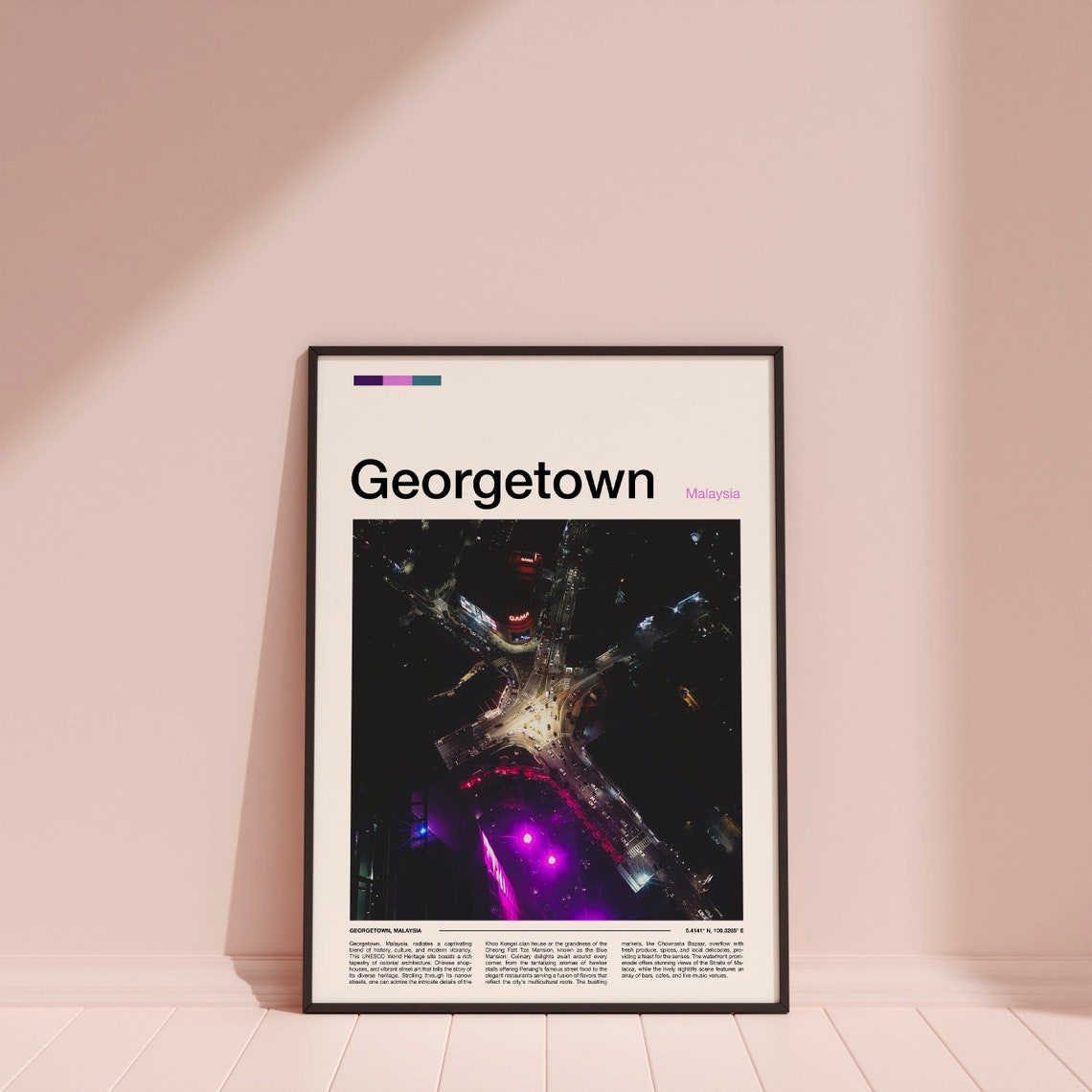Georgetown Malaysia Night City Lights Aerial Minimalist Travel Poster - Image 4