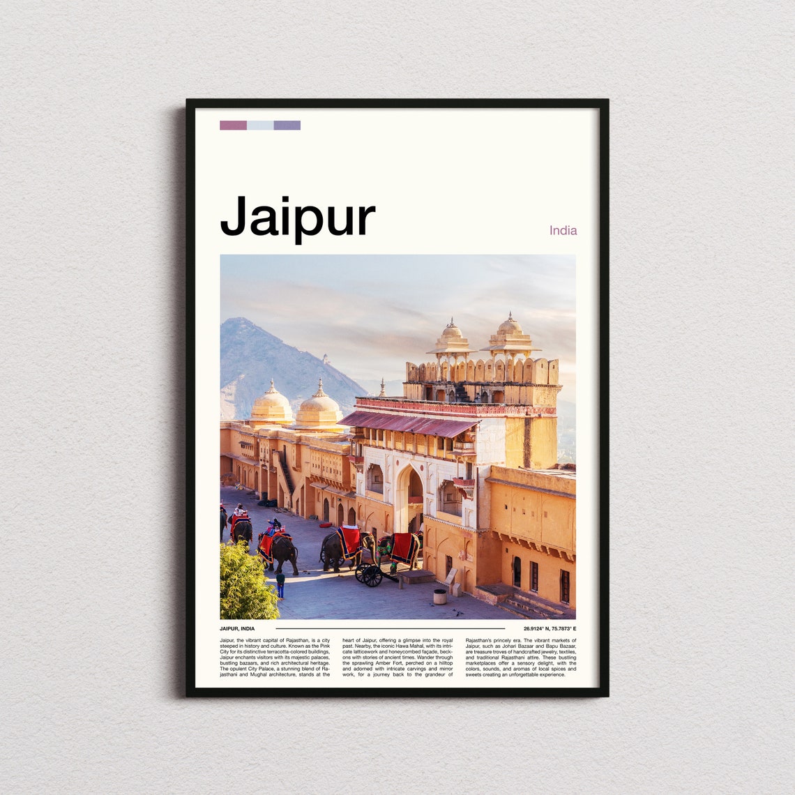 Jaipur India Amber Fort Elephants Rajasthan Pink City Poster