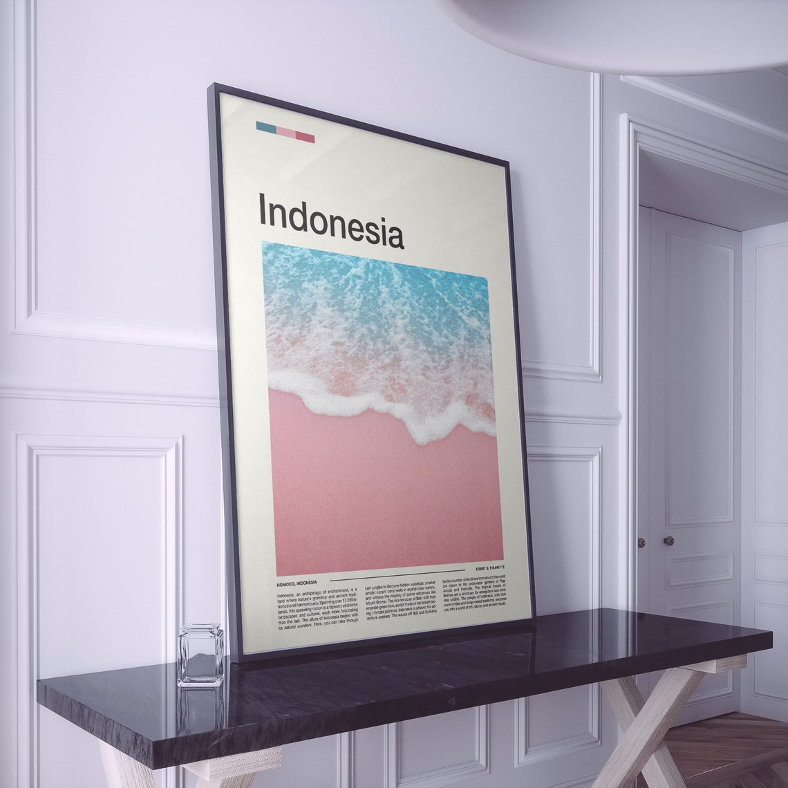 Komodo Indonesia Pink Sand Beach Turquoise Waves Aerial Poster - Image 2