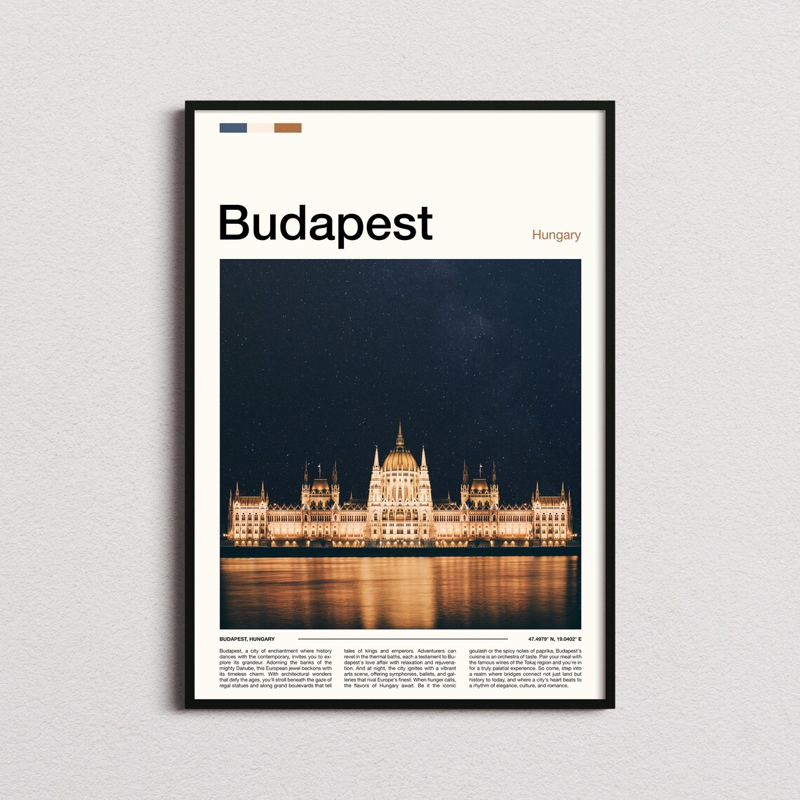 Budapest Hungary Parliament Night Danube Travel Photo Poster