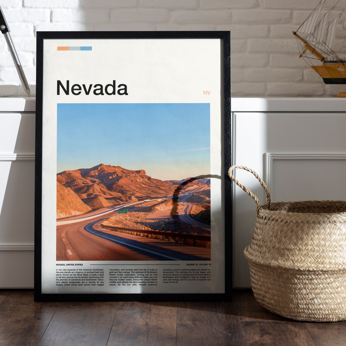 Nevada Desert Highway Mountain Pass Road Trip Minimalist Travel Poster - Image 4