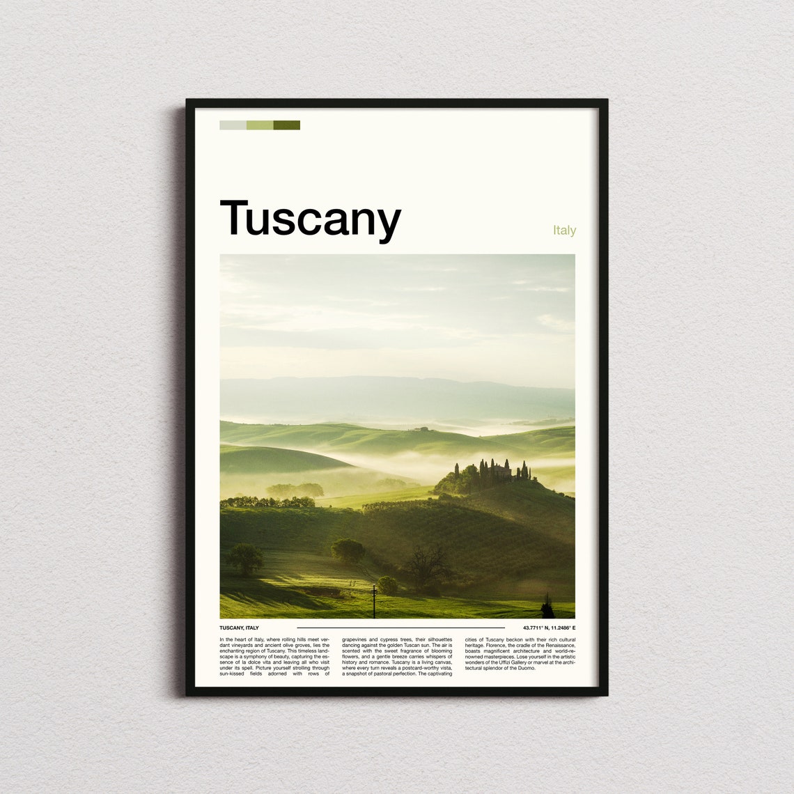 Tuscany Italy Rolling Green Hills Misty Morning Landscape Poster
