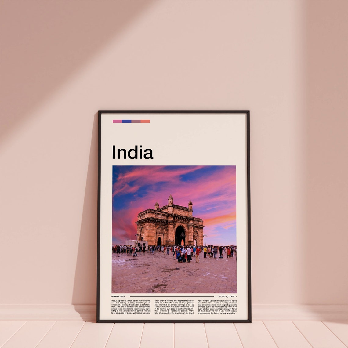 Mumbai India Gateway of India Monument Pink Sunset Skyline Poster - Image 3