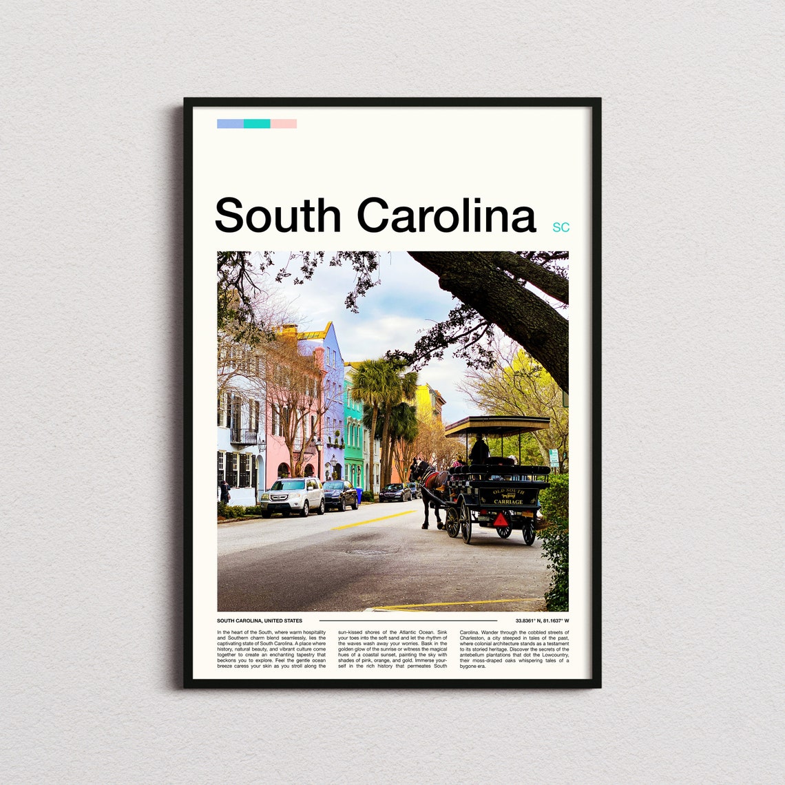 Charleston South Carolina Horse Carriage Colorful Street Poster