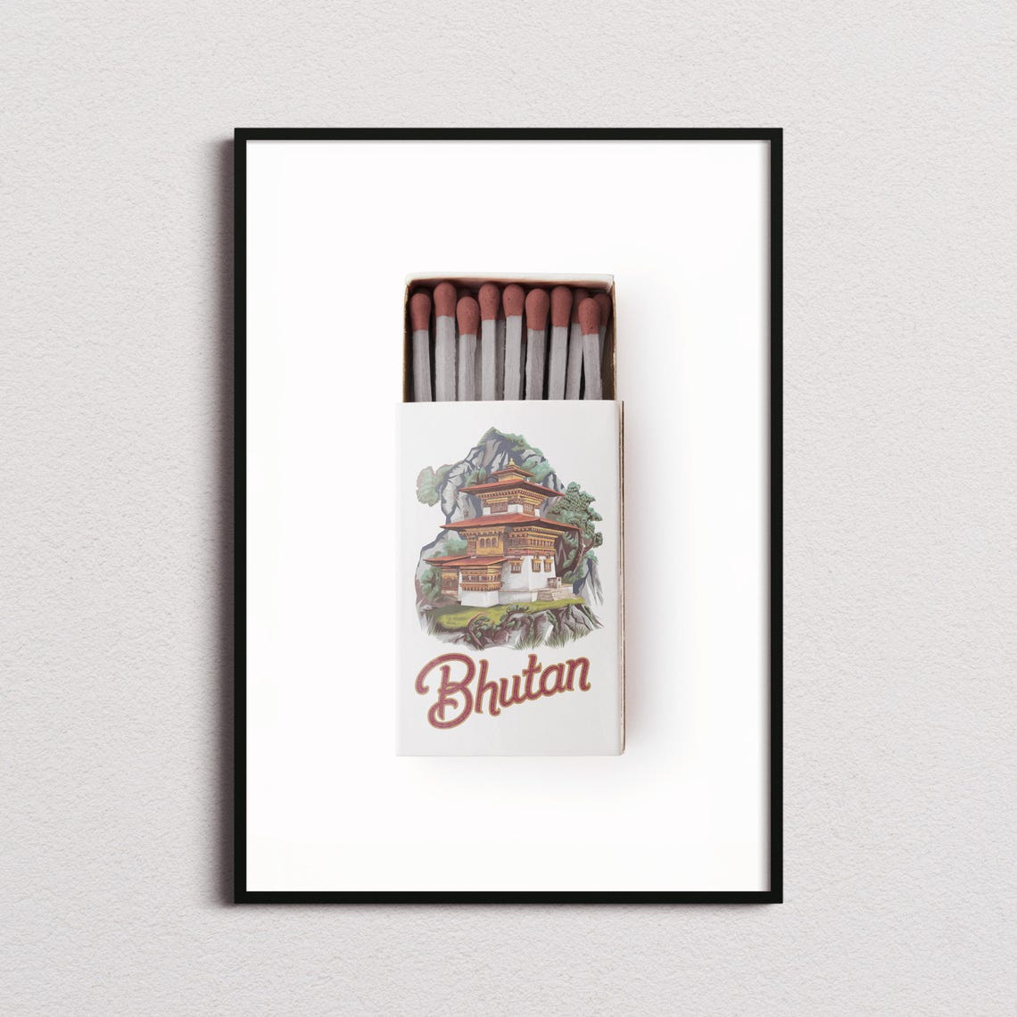 Bhutan Monastery Matchbox Style Art with Dzong on Cliff Poster