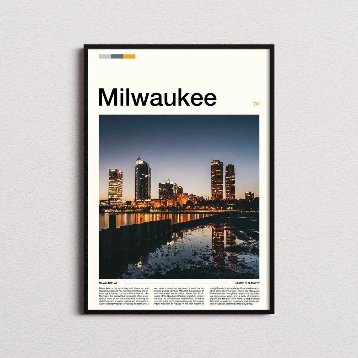 Milwaukee Wisconsin Skyline Night Lake Reflection City Poster