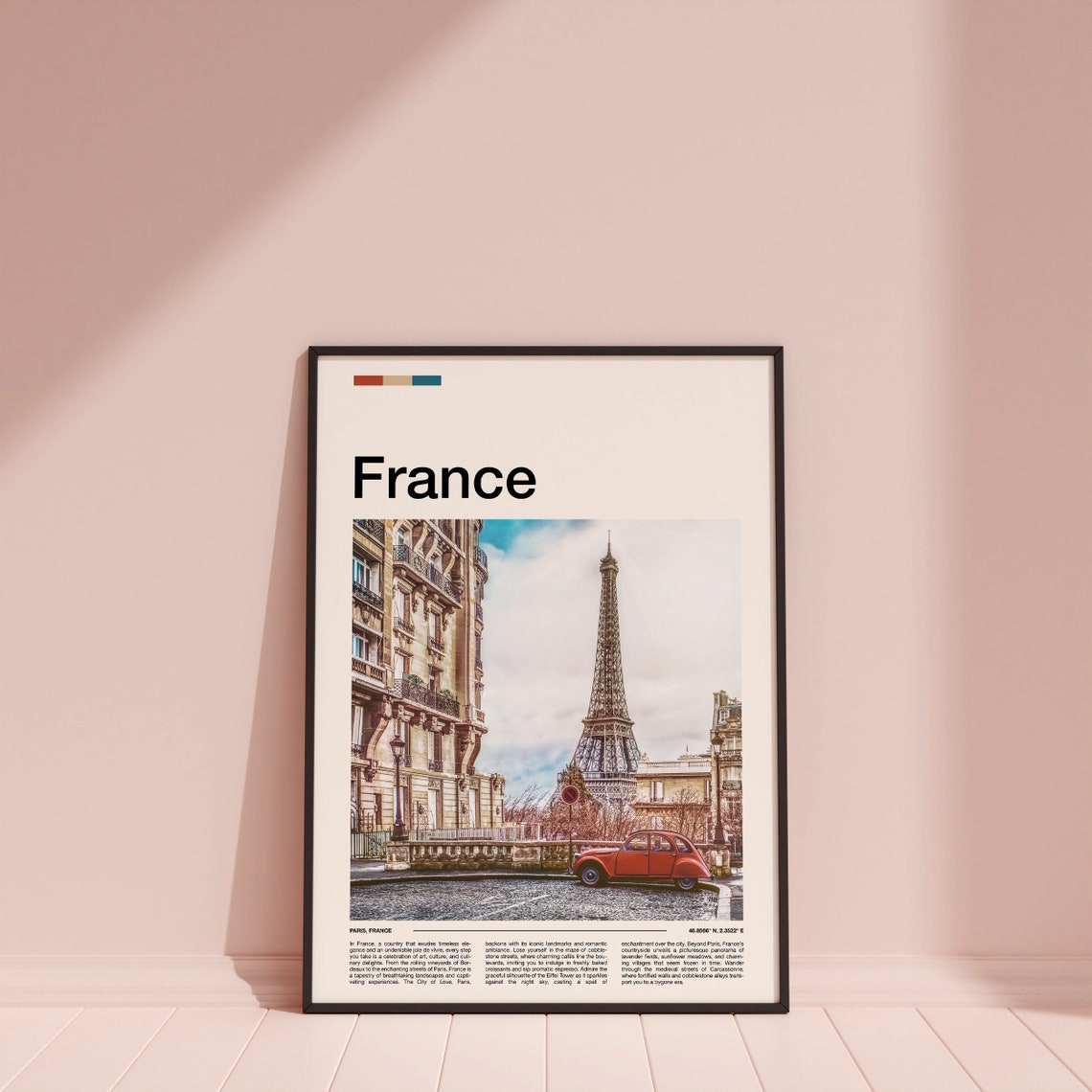 France Paris Eiffel Tower Vintage Red Car Cobblestone Street Poster - Image 4
