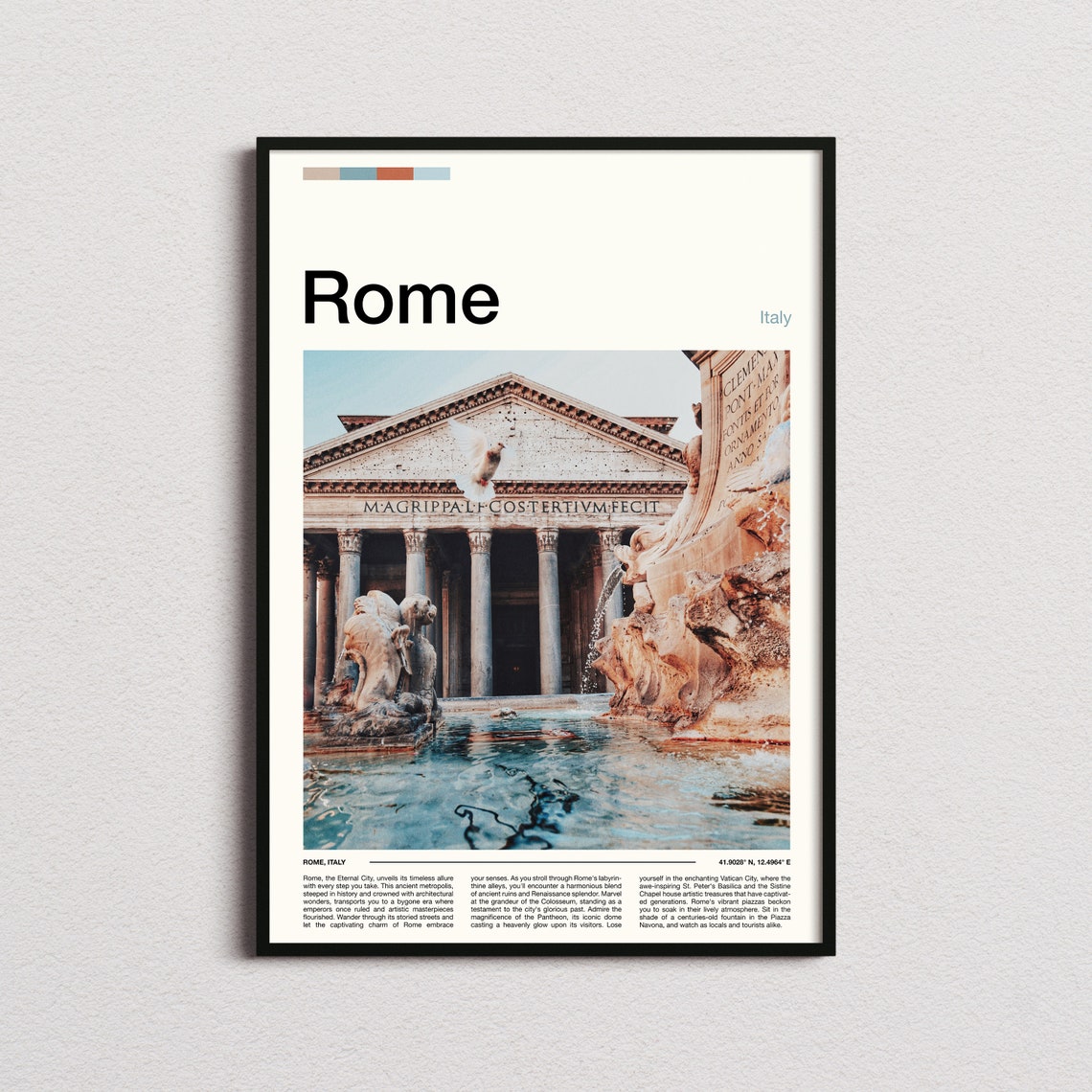 Rome Italy Historic Pantheon Ancient Monument Fountain Poster