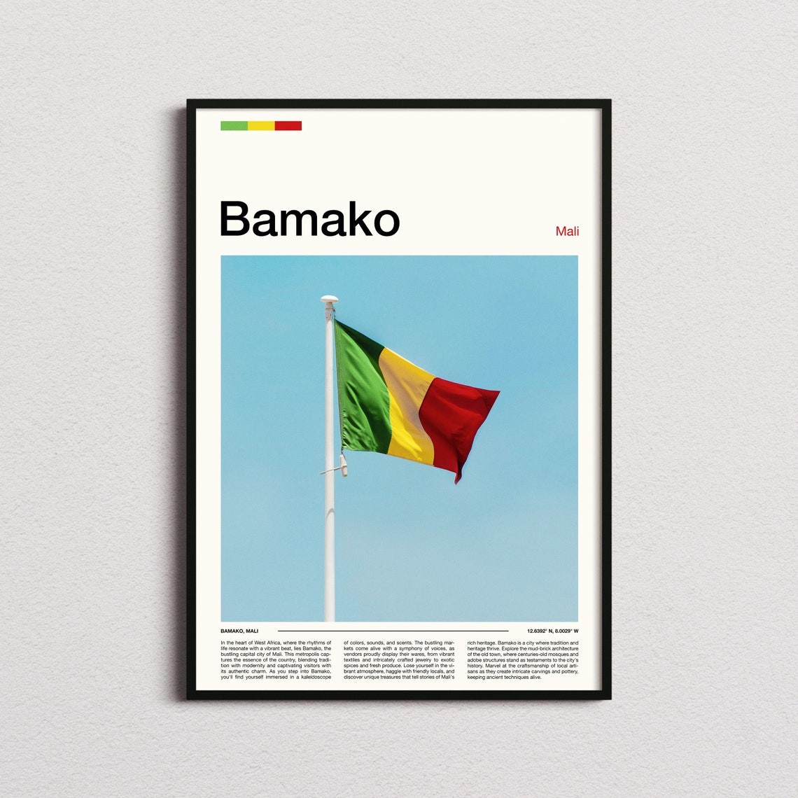 Bamako Mali Green Yellow Red National Flag Waving Blue Sky Poster