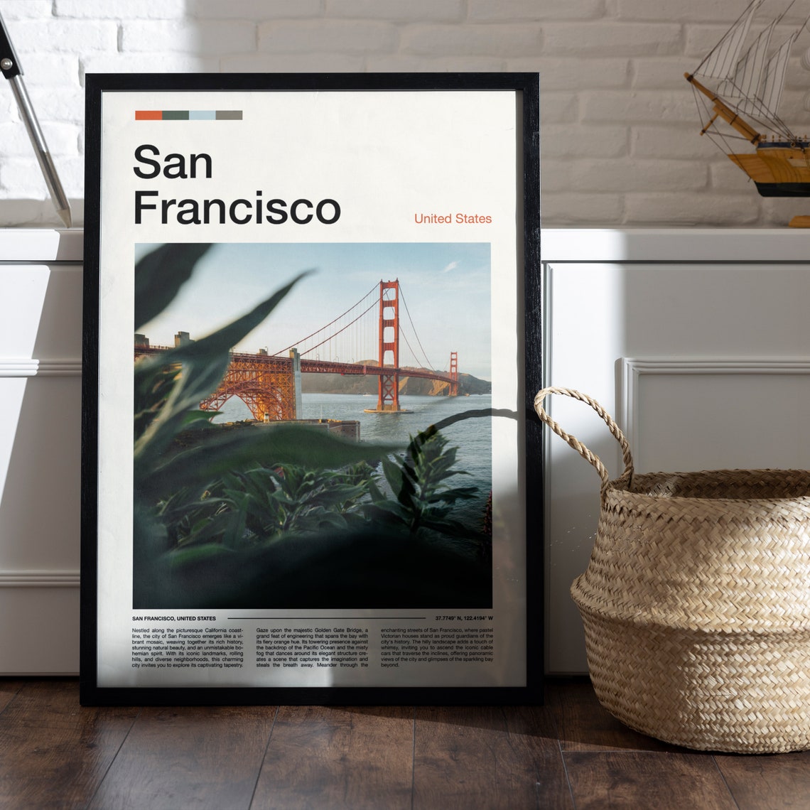 San Francisco Golden Gate Bridge Foliage Framed Photo View Poster - Image 5
