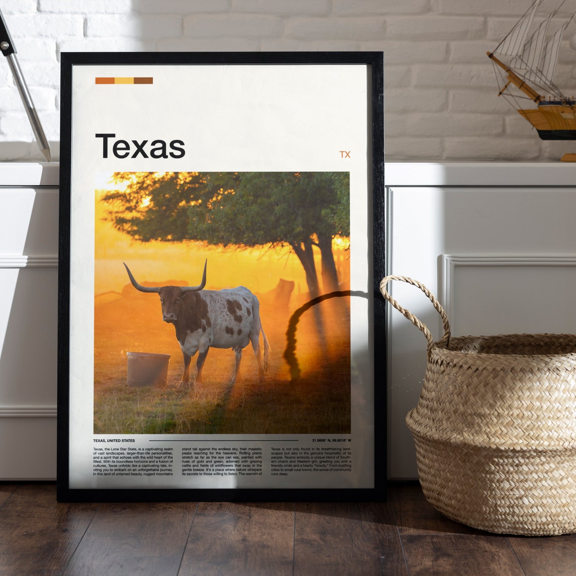 Texas Longhorn Cattle Sunset Ranch Golden Field Country Poster - Image 4