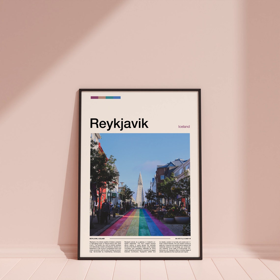 Reykjavik Iceland Rainbow Street Hallgrimskirkja Church View Poster - Image 4