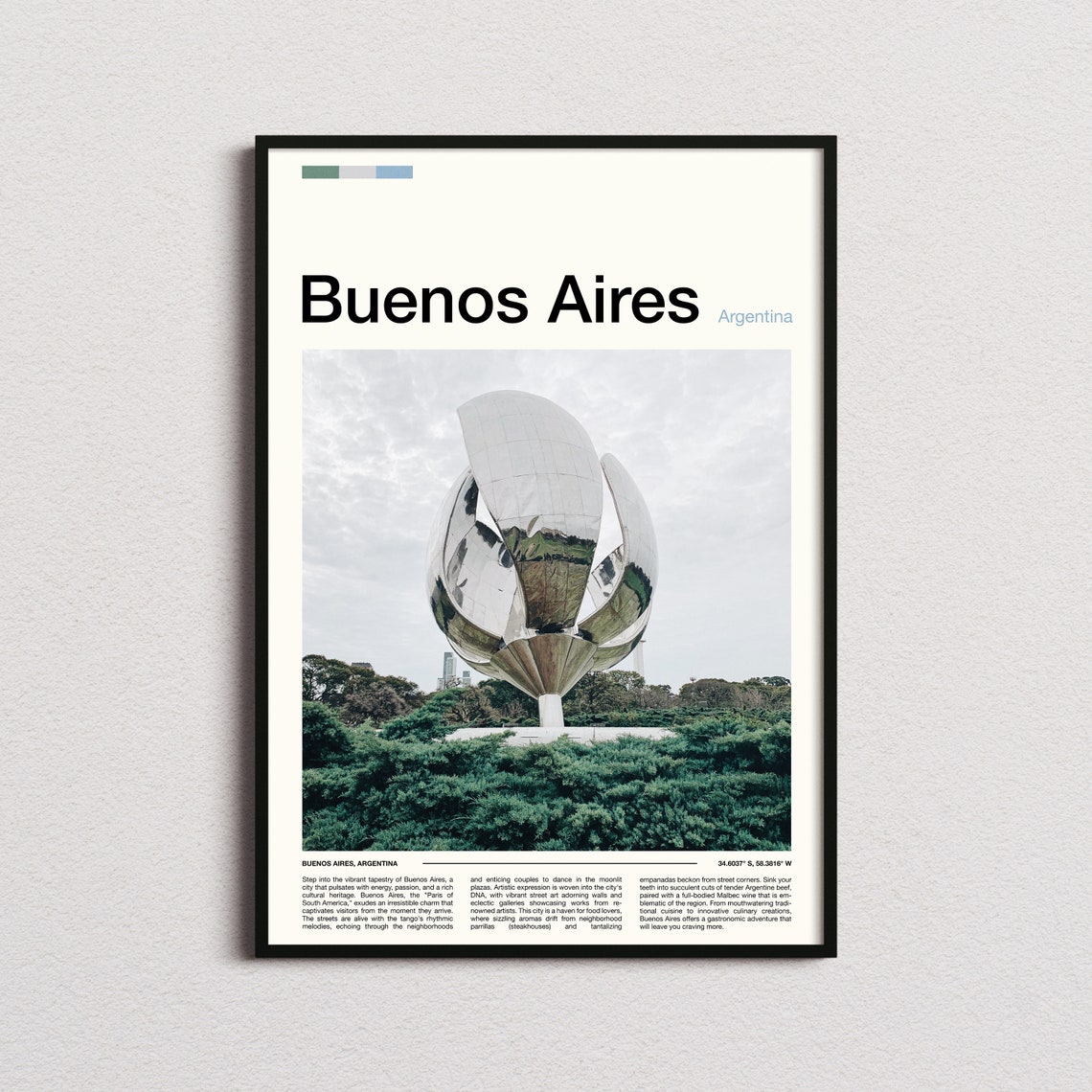 Buenos Aires Argentina Mirrored Flower Sculpture Travel Poster