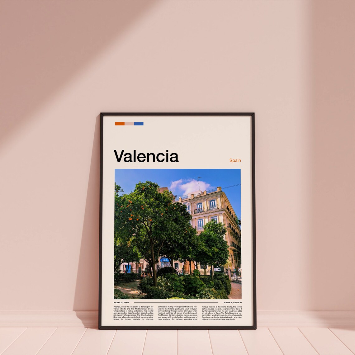 Valencia Spain Orange Trees Historic Streets Sunny City Travel Poster - Image 3
