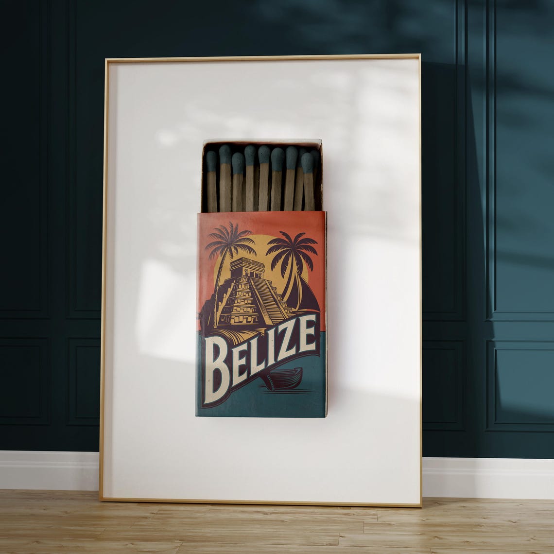 Belize Mayan Pyramid Tropical Sunset Vintage Matchbox Art Poster - Image 5
