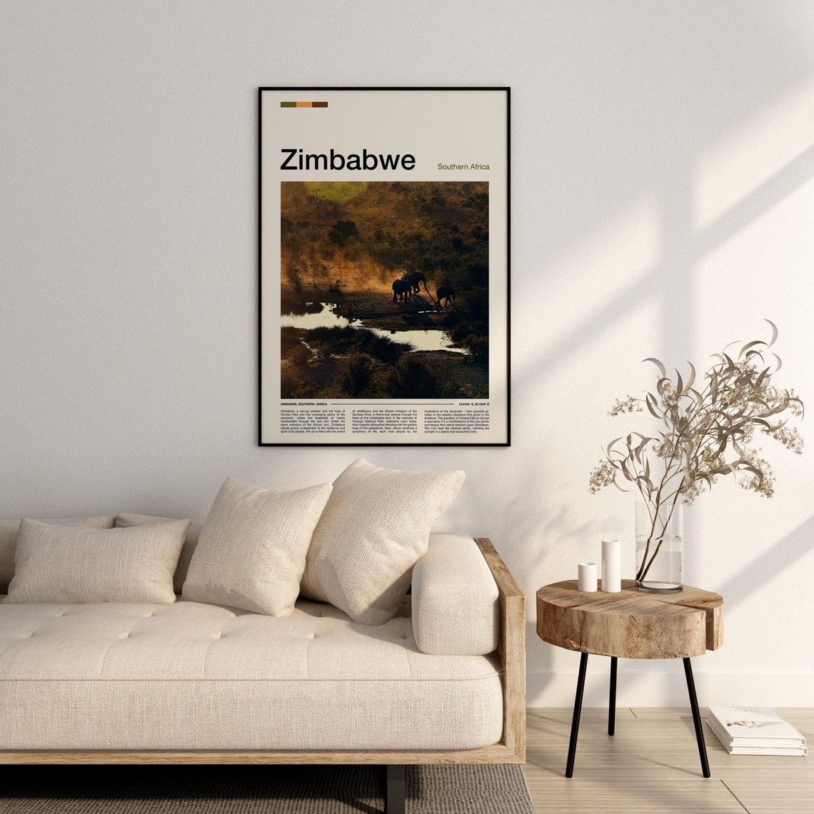 Zimbabwe Southern Africa Elephants Waterhole Golden Hour Poster - Image 3