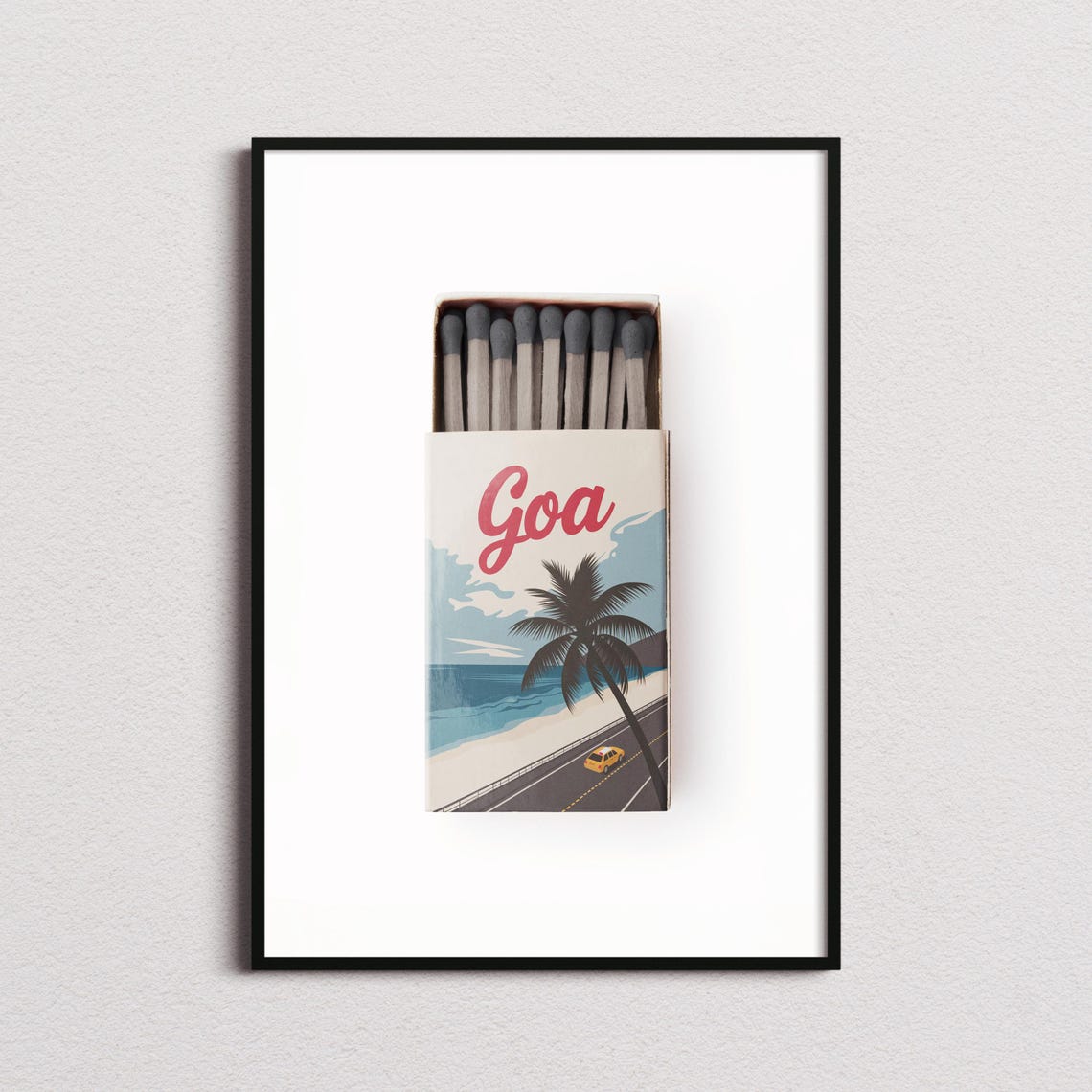 Goa Matchbox Beach Palm Coast Road Vintage Travel Art Poster