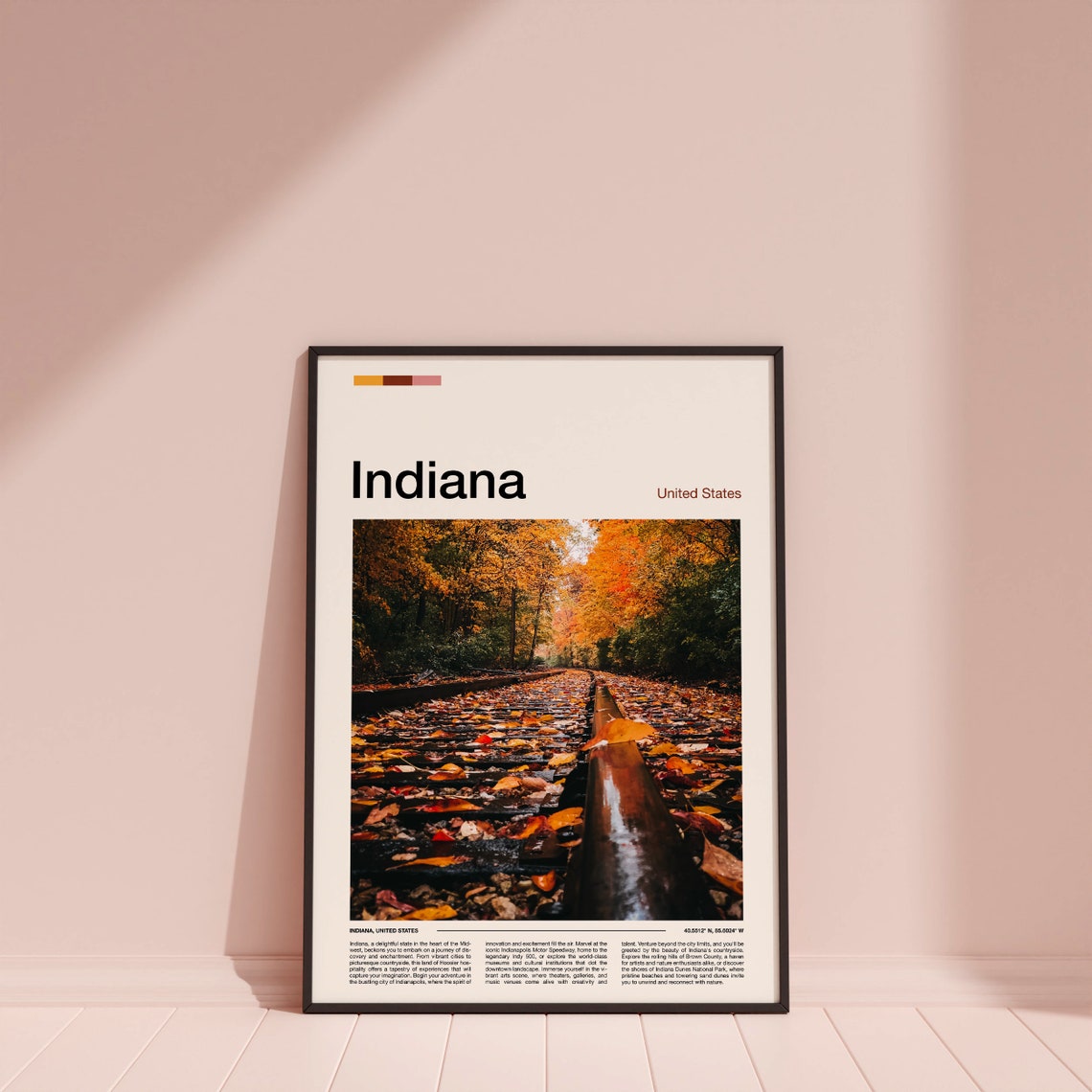 Indiana Fall Leaves Rail Tracks Forest Autumn Walk Golden Poster - Image 3