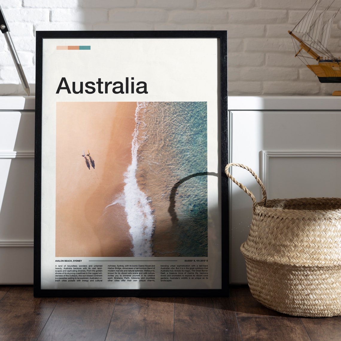 Australia Avalon Beach Aerial Surfers Golden Sand Waves Poster - Image 5