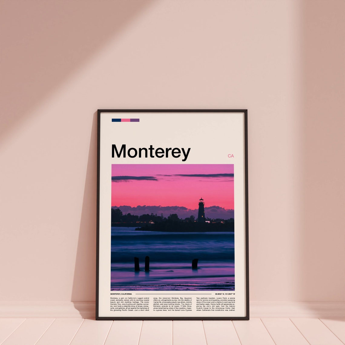 Monterey California Lighthouse Purple Sunset Harbor View Travel Poster - Image 4