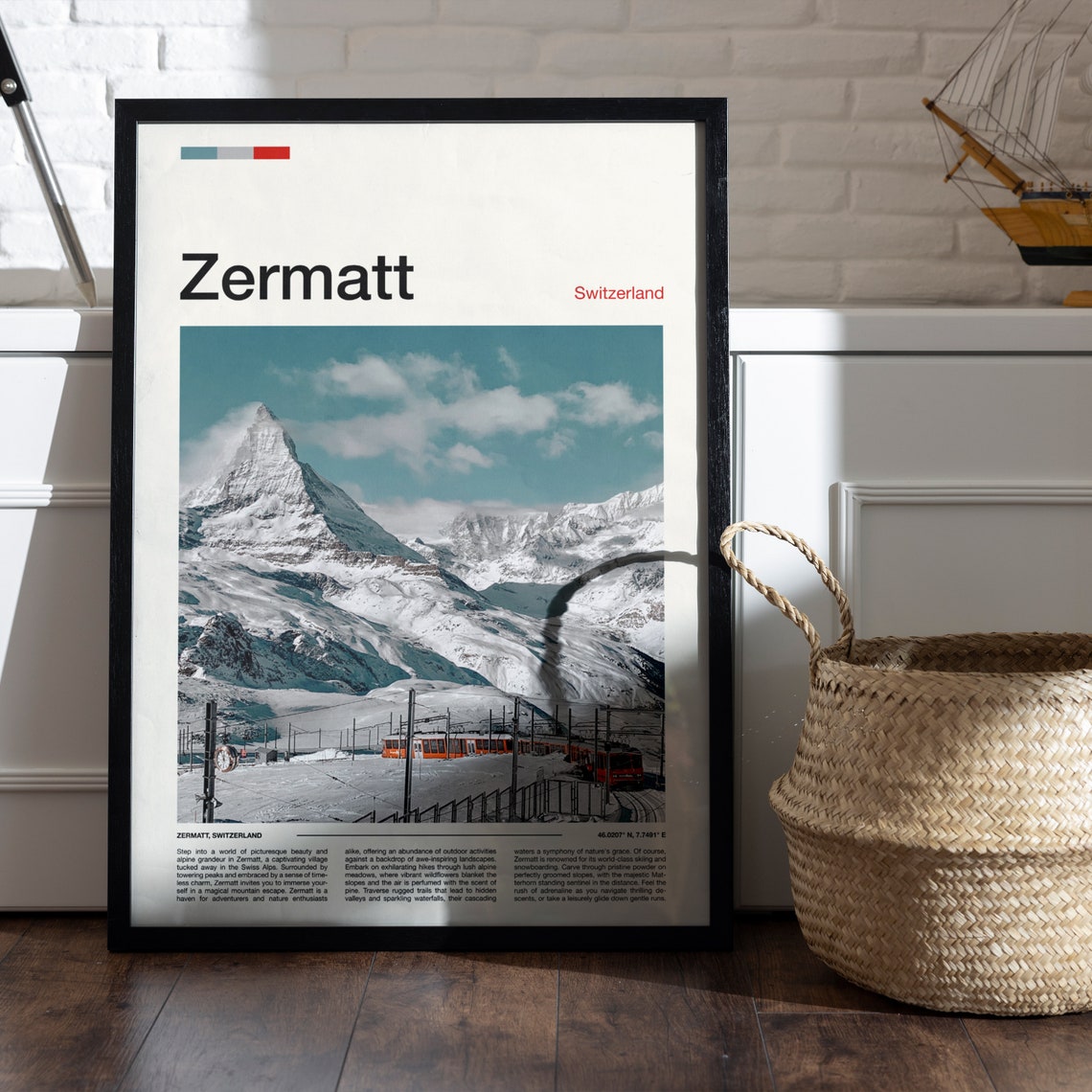 Zermatt Switzerland Matterhorn Red Train Snowy Peak View Poster - Image 5