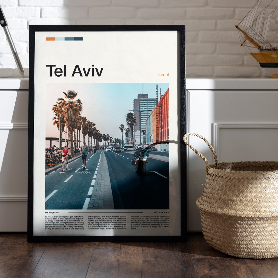 Tel Aviv Israel Beachfront Promenade Palm Trees Cycling Poster - Image 5