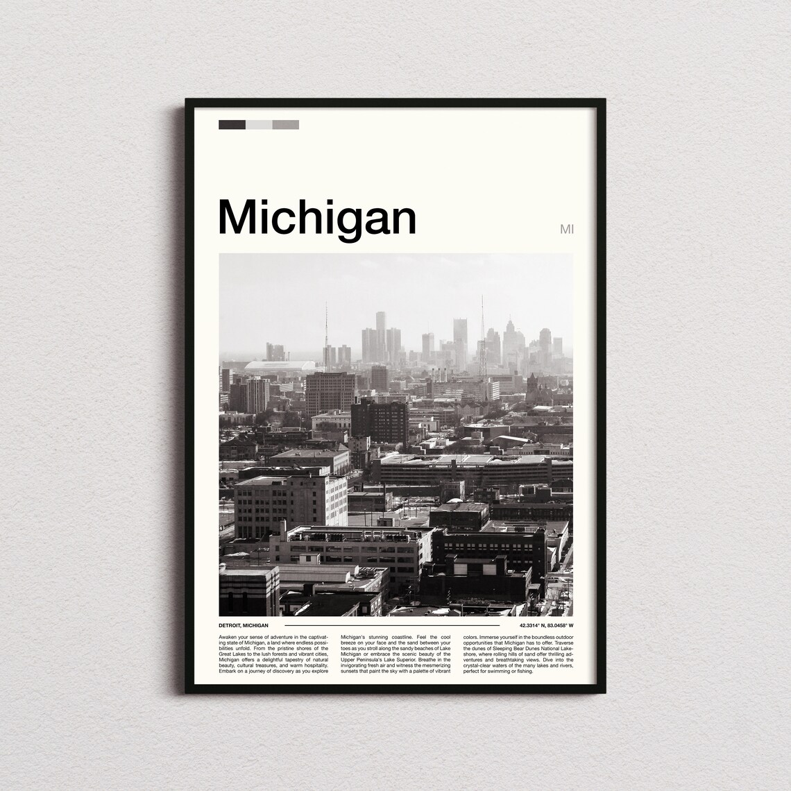 Michigan Detroit Black and White Skyline Panorama Photography Poster