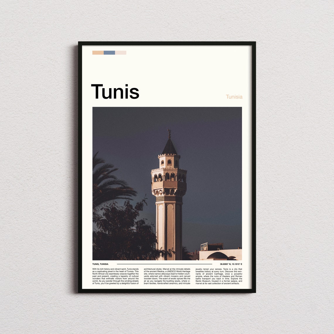 Tunis Tunisia Night Minaret Mosque Tower Travel Photo Poster
