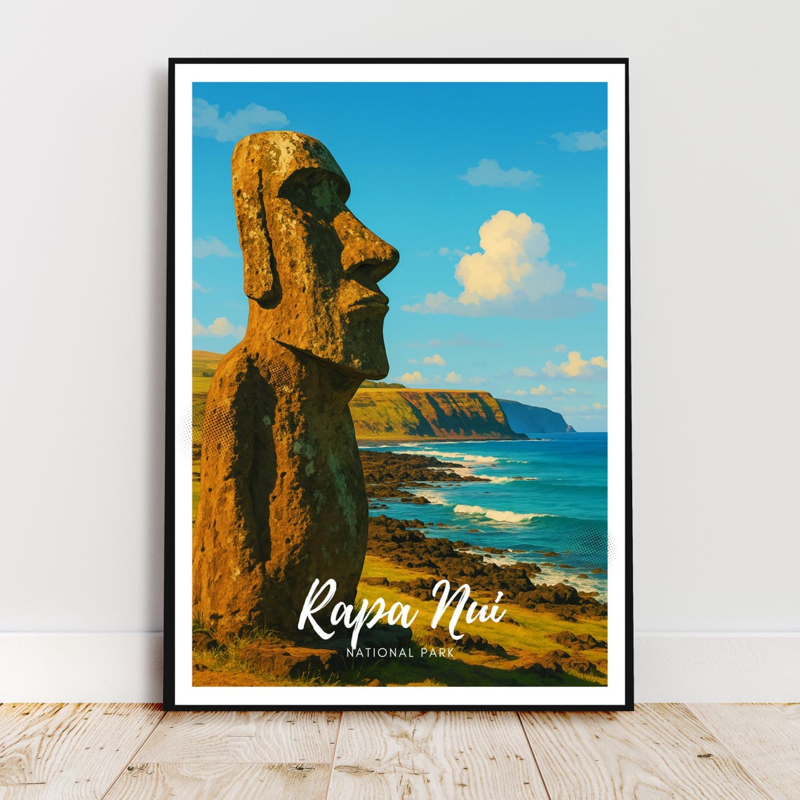Rapa Nui Moai Statue Easter Island Coast Chile Travel Poster
