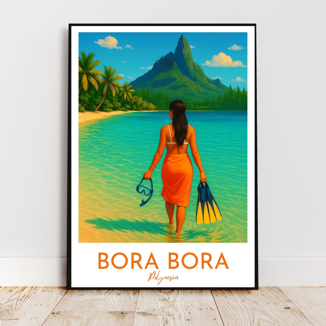 Bora Bora Polynesia Mount Otemanu Snorkeling Beach Travel Poster