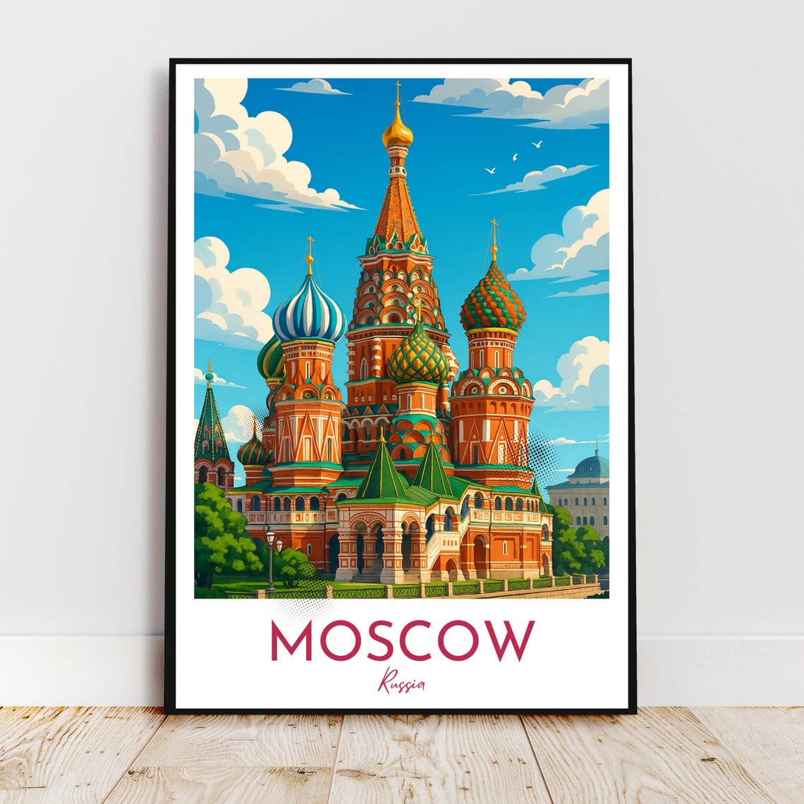 Moscow Russia Saint Basils Cathedral Onion Domes Vintage Travel Poster