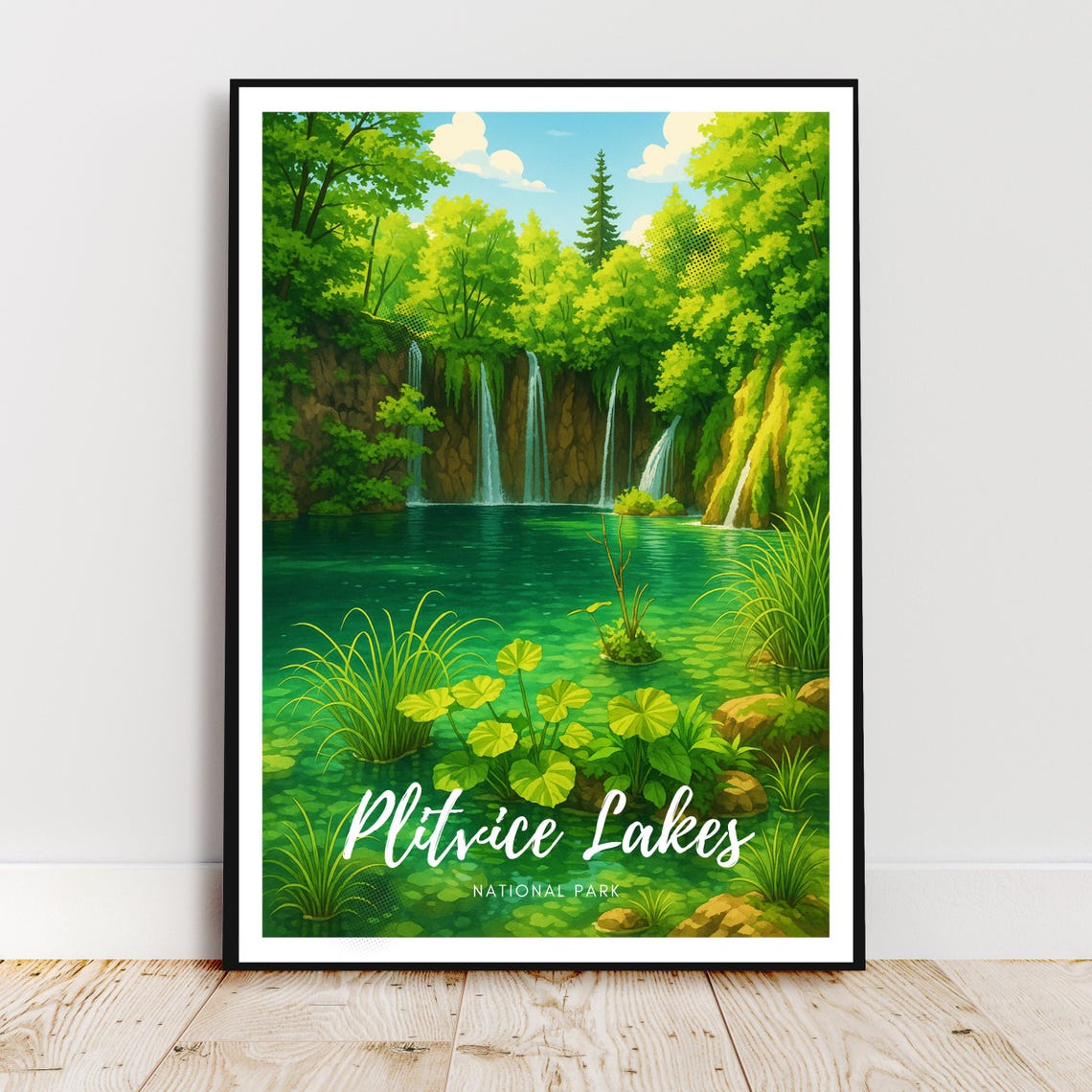 Plitvice Lakes National Park Waterfalls Croatia Travel Poster
