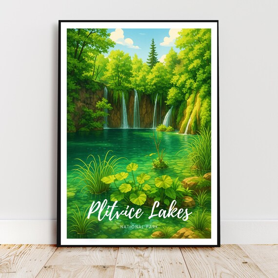 Plitvice Lakes National Park Waterfalls Croatia Travel Poster