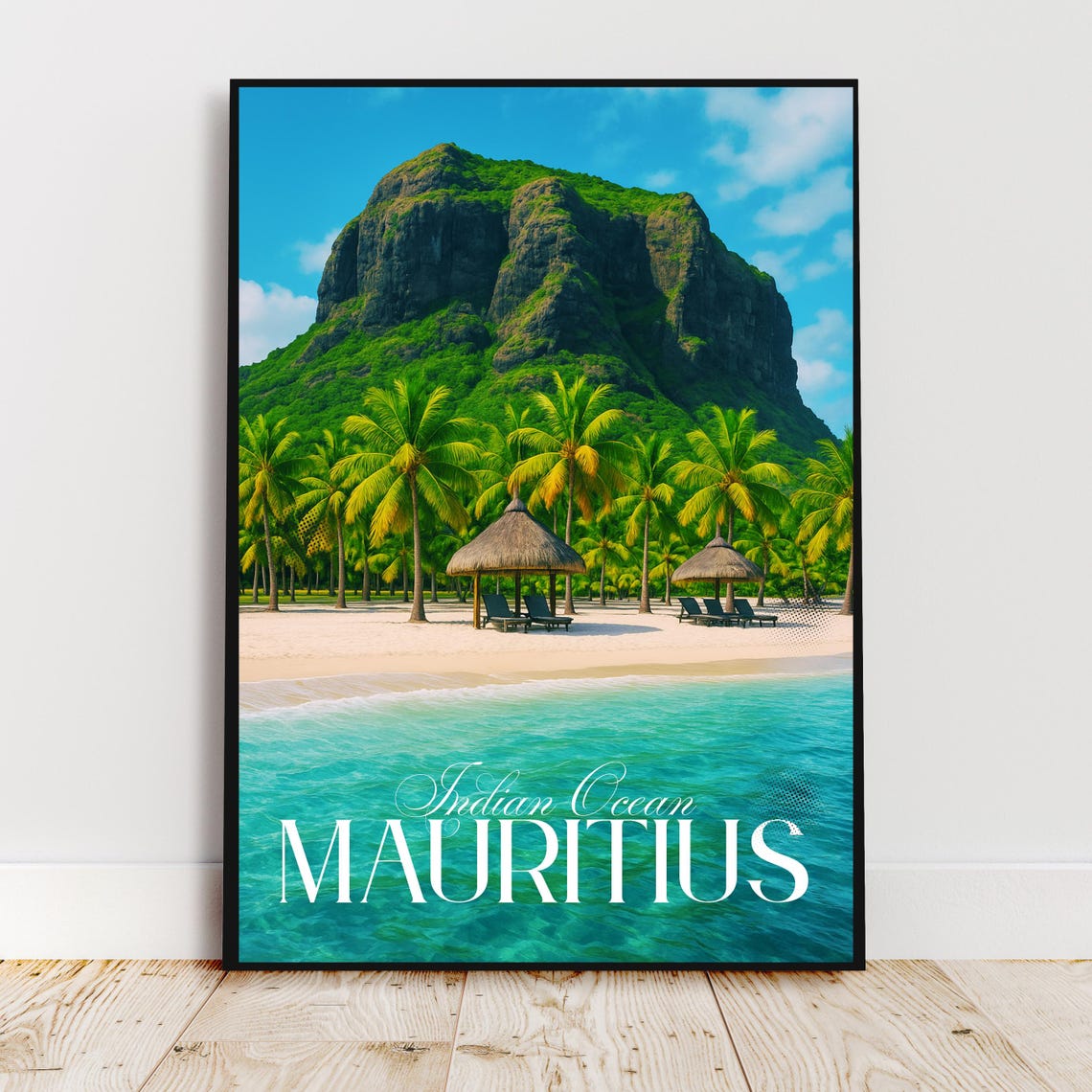 Mauritius Indian Ocean Palm Beach Le Morne Mountain Travel Poster