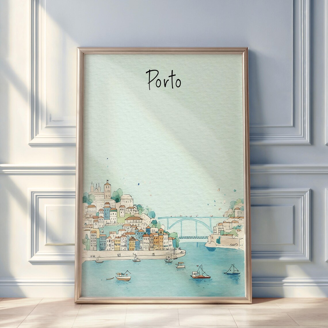 Porto Watercolor Travel Poster, Minimal City Illustration