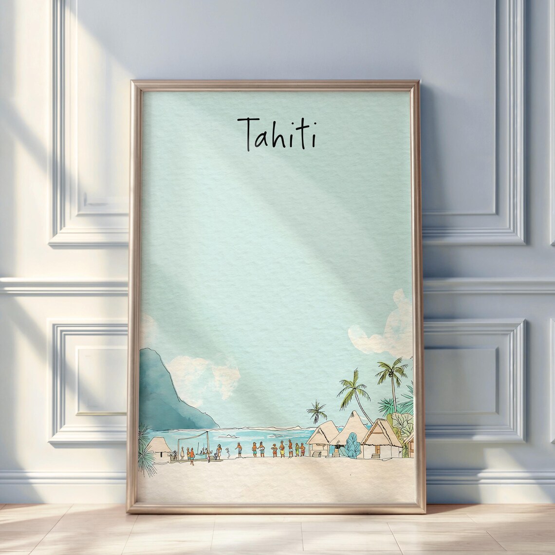 Tahiti Watercolor Travel Poster, Minimal City Illustration