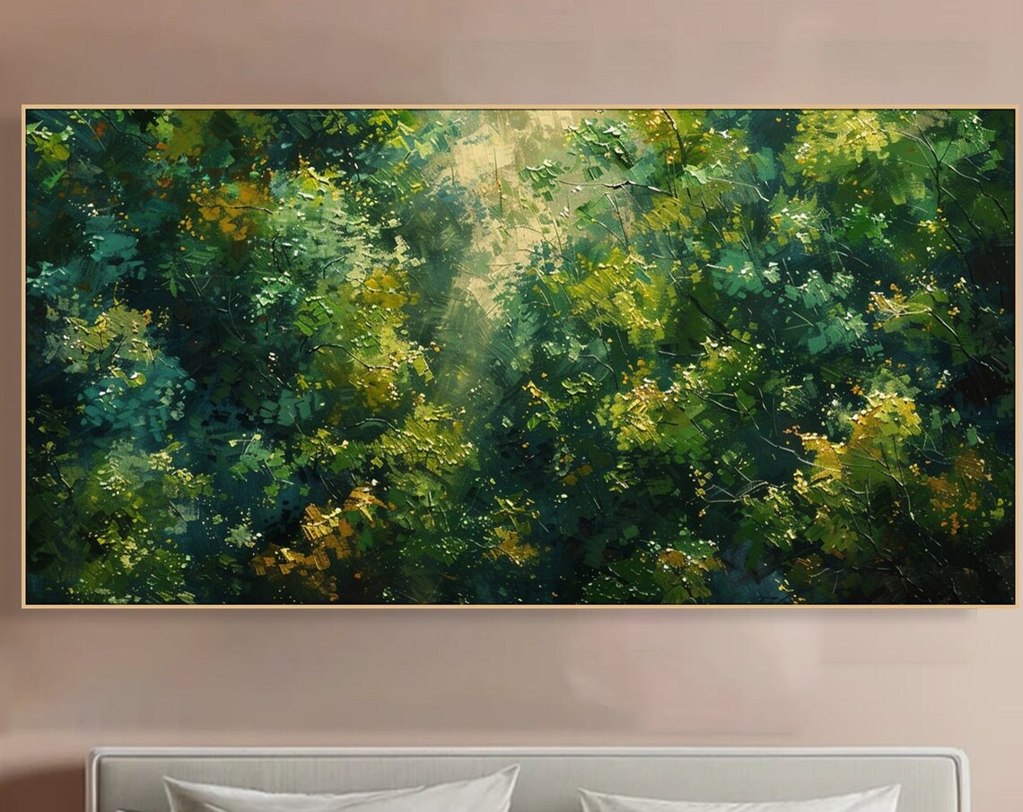 Lush Green Forest Oil Painting, Custom Nature Art Print