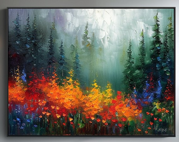 Impasto Textured Tree in Tranquil Forest Art Print