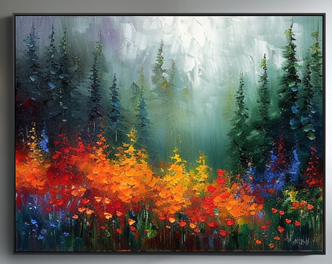 Impasto Textured Tree in Tranquil Forest Art Print