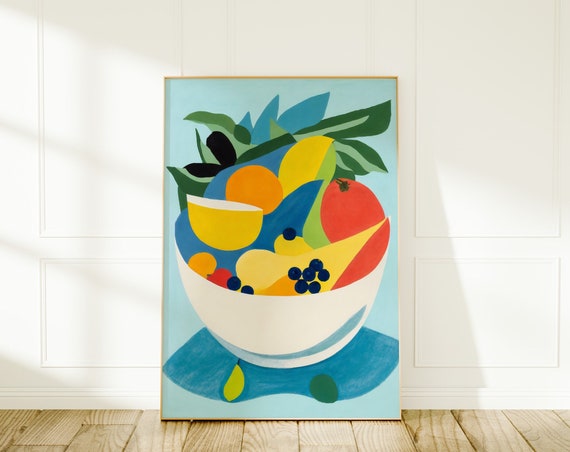 Abstract Colorful Bowl With Fruits, Kitchen Art