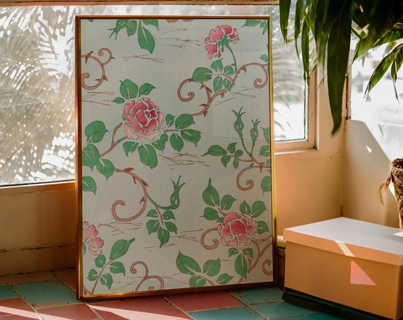 Korin Furuy Japanese Floral, Vintage Ukiyo E Poster