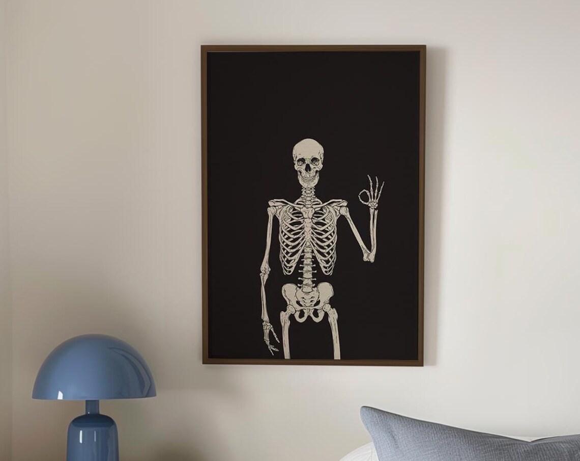 Okie Dokie Skeleton Giving OK Hand Gesture Funny Halloween Poster - Image 5