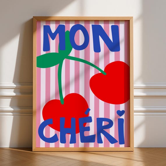 Mon Cheri French Typography Retro Art Print